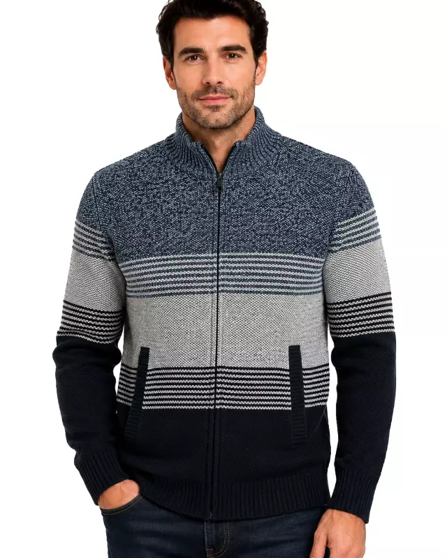 Men's Striped Bonded Sweater — S-M-L-XL-2X / Heather Blue W08