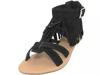 W8100L - Women's "Easy USA" Suede Gladiator Fringe Sandals — Black (W8100L-B) / 5-10 Assorted