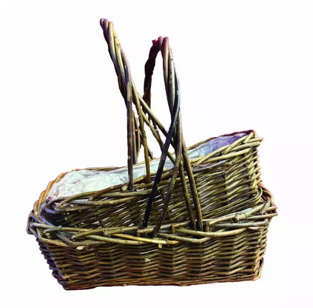 MS1531-2DK- S/2 18” to 20” Dark Large basket set w/ Handle Sewn-in-Liner-“set” -Min 1 set Case 4 sets