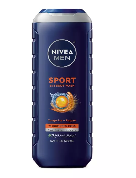 NIVEA MEN Sport 3-in-1 Body Wash, Tangerine and Pepper, 16.9 FL OZ