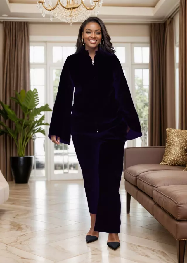 NLM-FL03 - 2-Pcs "BLESSED" Zippered Top & Pant Set - $25.00 Each (3 pcs per pack) — Black