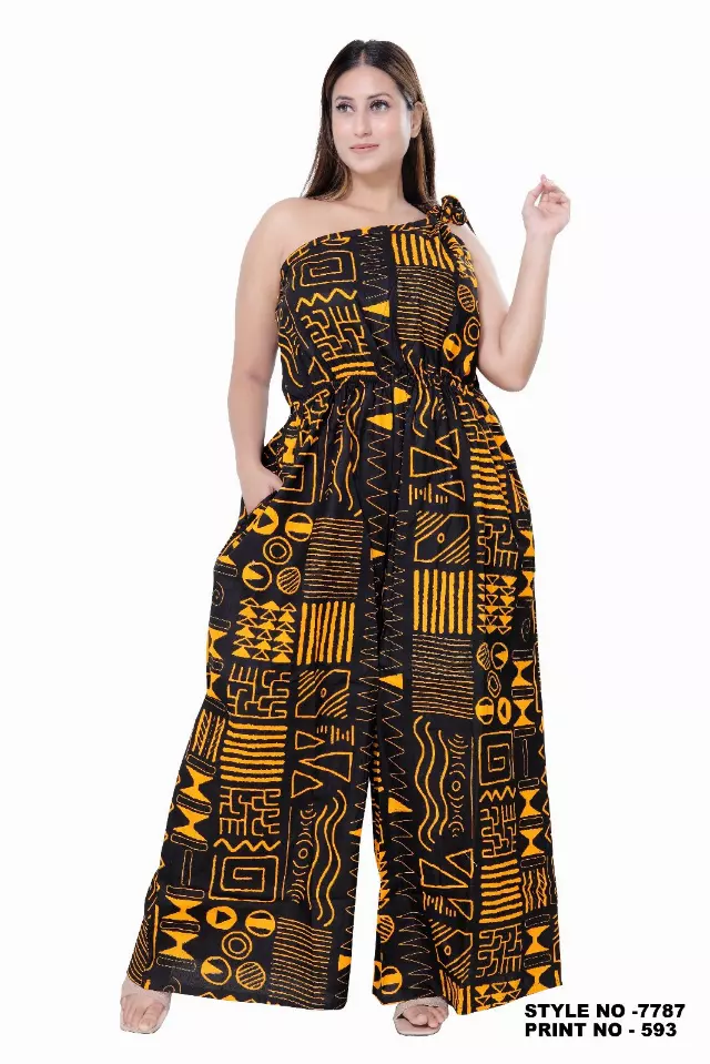 7787 PJ - Side Shoulder African Wax Jumpsuit (3 PCS PRE-PACK) - $25.00 Each — One Size (4 - 26) / Print-593