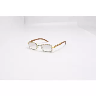 Rhinestone Covered Square Frame Glasses with Wooden Temple Side Details J10701-C
