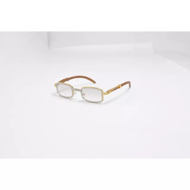 Rhinestone Covered Square Frame Glasses with Wooden Temple Side Details J10701-C