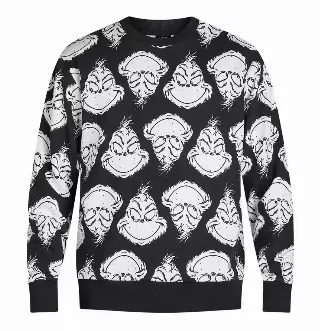 DR SEUSS ALL-OVER GRINCH FACE CREWNECK BLACK/WHITE