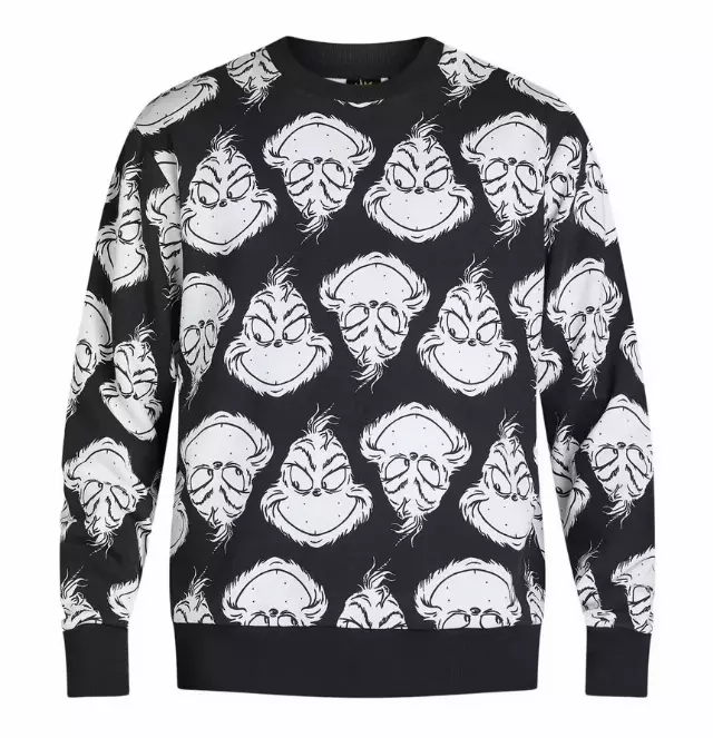 DR SEUSS ALL-OVER GRINCH FACE CREWNECK BLACK/WHITE
