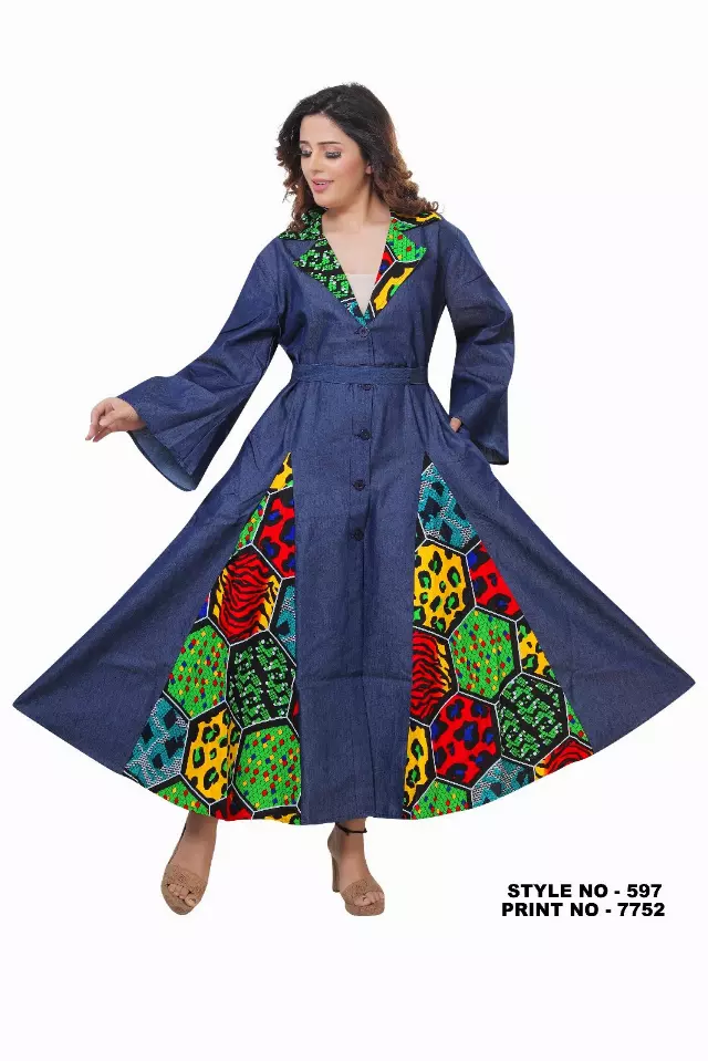 7752- Denim with Print Dress - $20.00 Each — Free Size / Print-597
