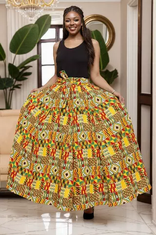 7001SK - 8 Panel African Print Skirt - Authentic African Wax (3-PCS PRE-PACK) - $25 Each — One Size / Print-642 / 3-Pcs Per Pack