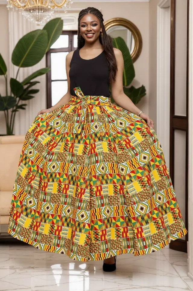 7001SK - 8 Panel African Print Skirt - Authentic African Wax (3-PCS PRE-PACK) - $25 Each — One Size / Print-642 / 3-Pcs Per Pack