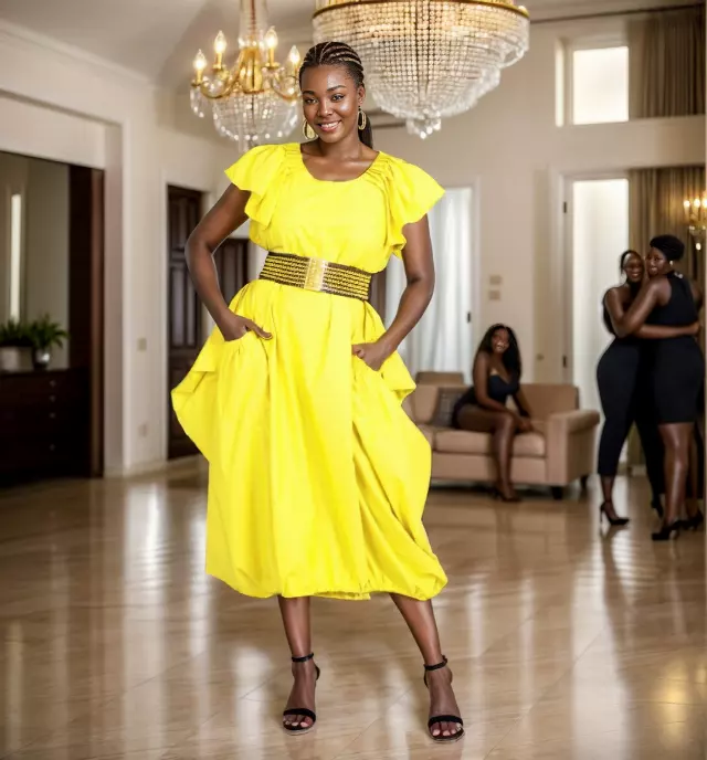 22169 - FOR SALE!!! Solid Color Dress with Pleated Sleeve - $15.00 Each — Free Size / Bright Yellow