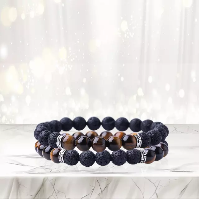 Lava Stone Aromatherapy Diffuser Bracelet (2-Pk) — Brown