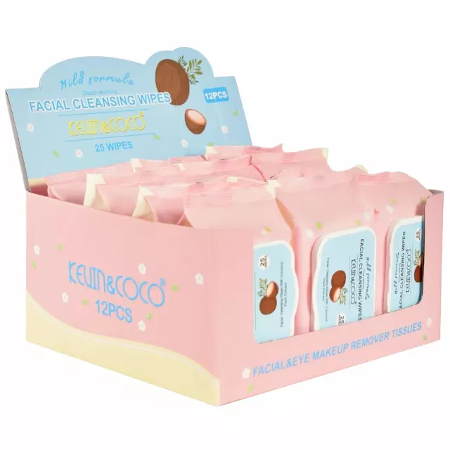 Kevin & Coco Facial Cleansing Wipes Coconut - Wholesale 12 Units (KC1282-C)