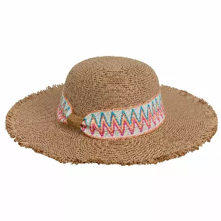 Magid Printed Ribbon & Frayed Brim Straw Floppy Hat — TOAST