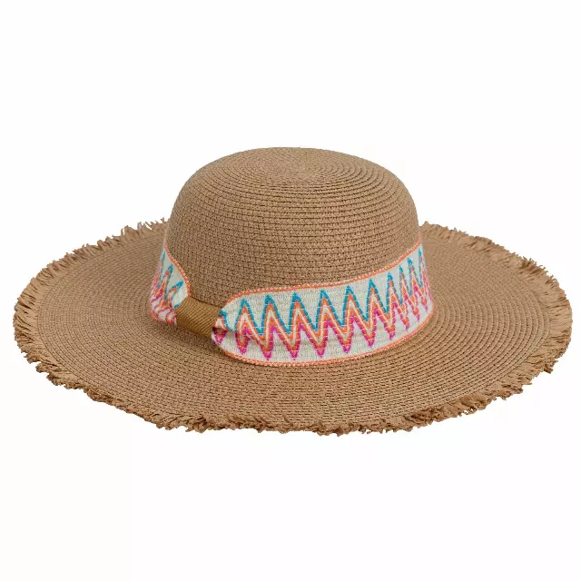 Magid Printed Ribbon & Frayed Brim Straw Floppy Hat — TOAST
