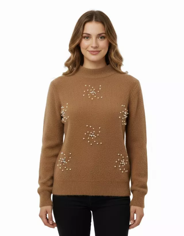Mock Neck Pearl Sweater #5 — Brown / S/M-L/XL