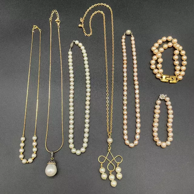 Avon Monet Faux Pearl Jewelry Lot 7pc Vintage to Modern Necklaces Bracelets