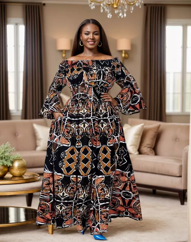 7556 -NEW PRINTS ALERT!!!! Off Shoulder Maxi Dress in Ankara Prints - $25.00 Each (3 pcs per pack) — Free Size / Print-626