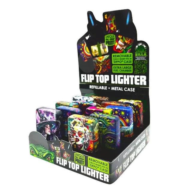 Metal Flip Top Lighter - 12 Pieces Per Retail Ready Display 25281
