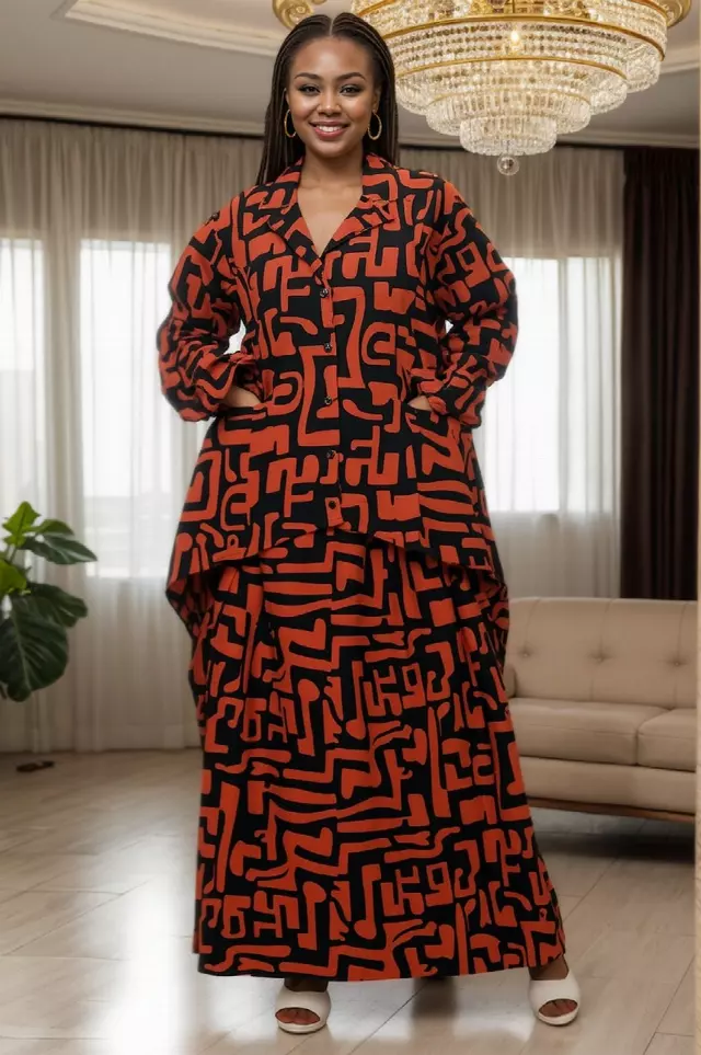 7906 P (Skirt Set) - Authentic African Print 2pc Top + Skirt Set - $30.00 Each (3 pcs per pack) — Free Size / Print-618A