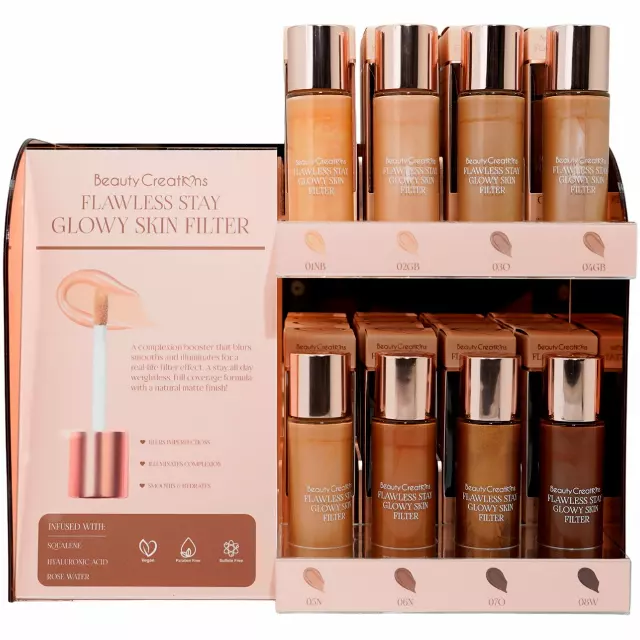 Beauty Creations Flawless Stay Glowy Skin Filter - Wholesale 16 Units + 8 Tester (GSF-PTD)