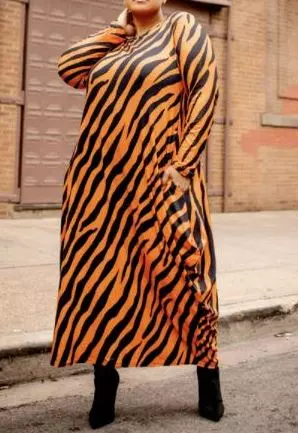 CHH-21071 Orange Animal Print Long Sleeve Maxi Dress - One Size (6-PCS PRE-PACK) ($22.00 Each)