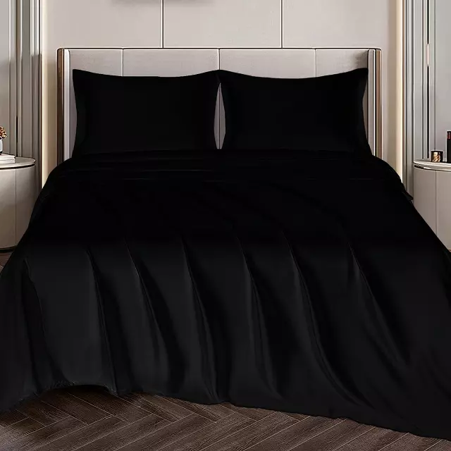 Silky-Soft Satin Sheet Set (4-Piece) — Black / King
