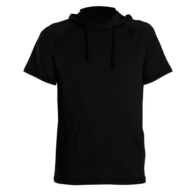 Men's Short Sleeve Pullover Hoodie Tee with Kangaroo Pockets- Style #MS017 - $11.50/ Unit MINIMUM 1224PCS - PLEASE SEE DESCRIPTION - S-2XL — Black