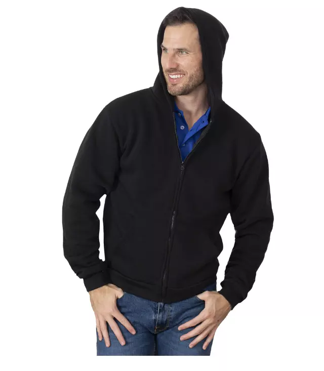 Men Zip Front Fleece Hoodie Jacket Black - 0283209