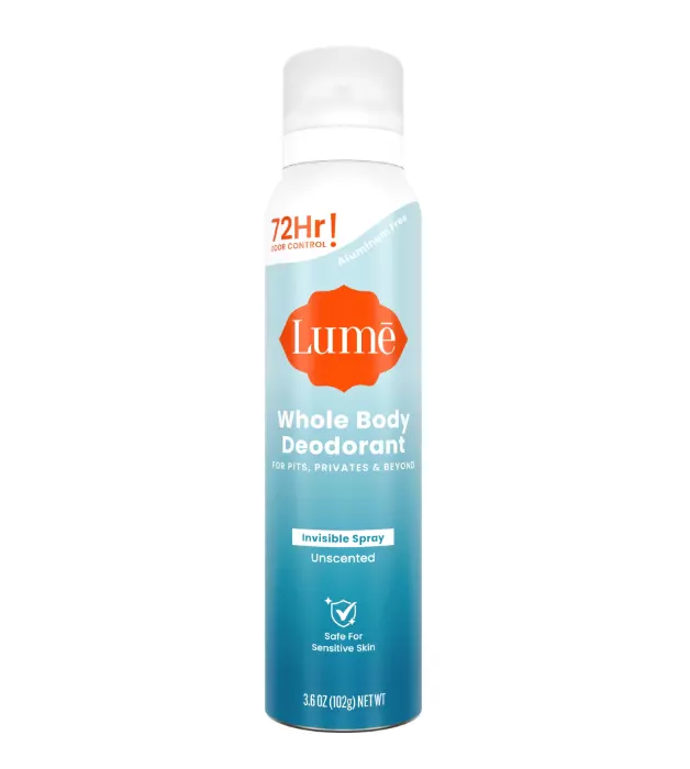 Lume Whole Body Deodorant for Women, Spray Deodorant, Aluminum Free, Unscented, 3.6 oz