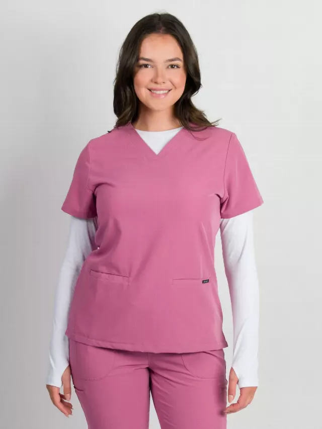 Sofia | Slim 3 Pocket Scrubs Top — Mauve / L