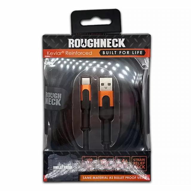 Charging Cable Roughneck Soft Cloth USB to USB-C 10FT 2.4 Amp - 4 Pieces Per Retail Ready Pack 41593