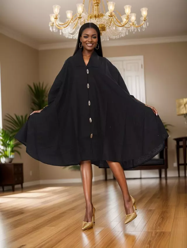 243L - NEW COLORS ADDED Big Button Down Solid Colors Authentic African Tunic Dress (3 PCS PRE-PACK) - $25.00 EACH — One Size (4 - 24) / Black