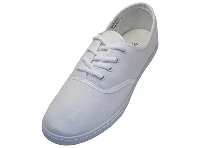 S324L - Women's "Easy USA" Comfortable Casual Canvas Lace Up Shoes — White (S324L-W) / 9