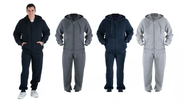 Men's Sherpa Lined Sweatshirt and Sweatpants Set-Open Stock Available- Style #MFJ605- $15.00/ Unit OPEN STOCK MINIMUM 12 PCS — S-2XL (WHOLESALE) / Light Grey