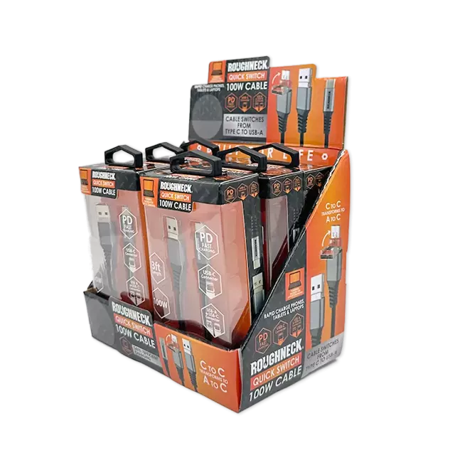 Charging Cable Quick Switch 2 in 1 Multi-Head USB to USB-C 3FT 100W - 6 Pieces Per Retail Ready Display 25695