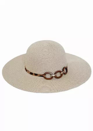 Max Studio Leopard Jewlery Straw Floppy — NATURAL