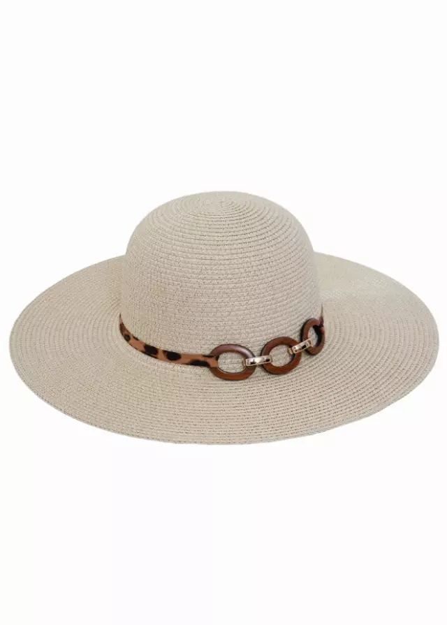 Max Studio Leopard Jewlery Straw Floppy — NATURAL