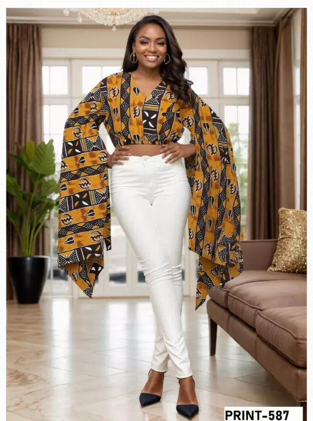509 - V-Neck African Print Top (3pcs PRE-PACK) ($18 Each) — One Size / Print-587