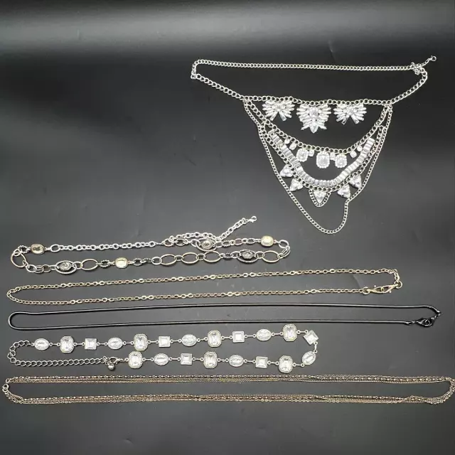 Vintage to Modern Mixed Costume Jewelry Lot 6 Pieces Chain Belts Rhinestones