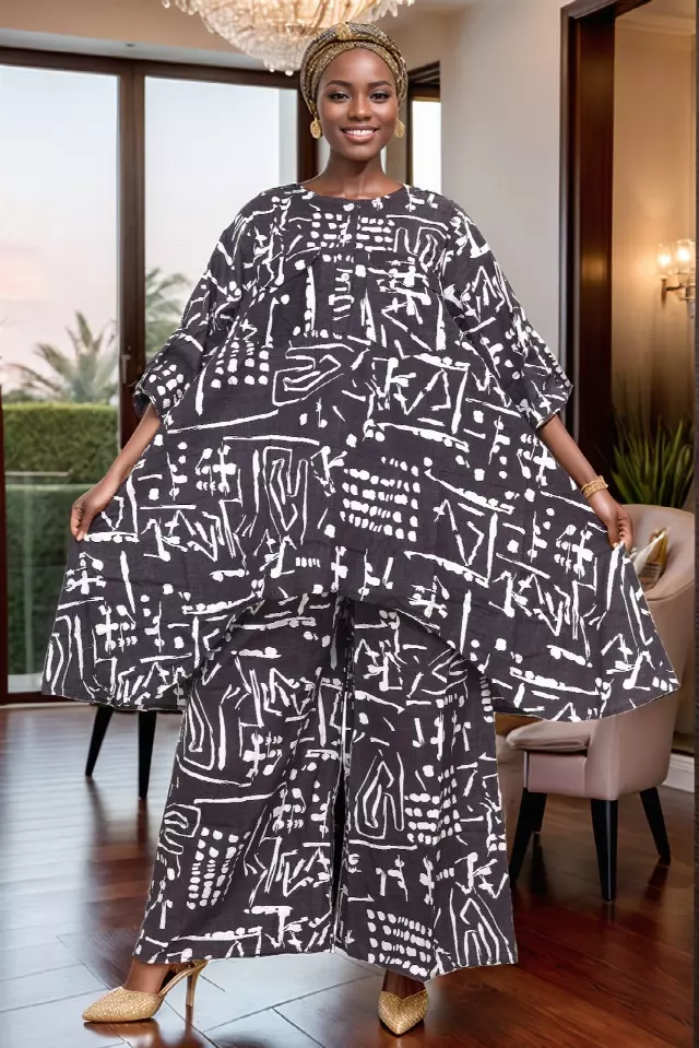 7863 Authentic Crochet Back African Print 2pc Pant Set - $25 Each (3 pcs per pack) — One Size / Print-656