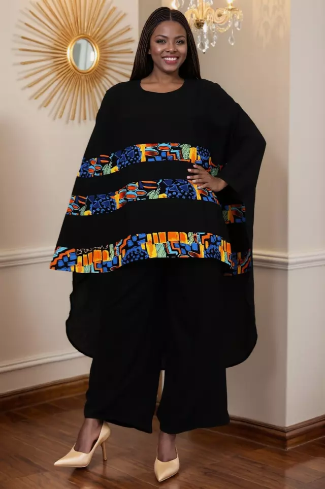 7873 - Women's Gorgeous Solid & Print 2pc Pant Set - $25.00 Each (3 pcs per pack) — Free Size / Print-643