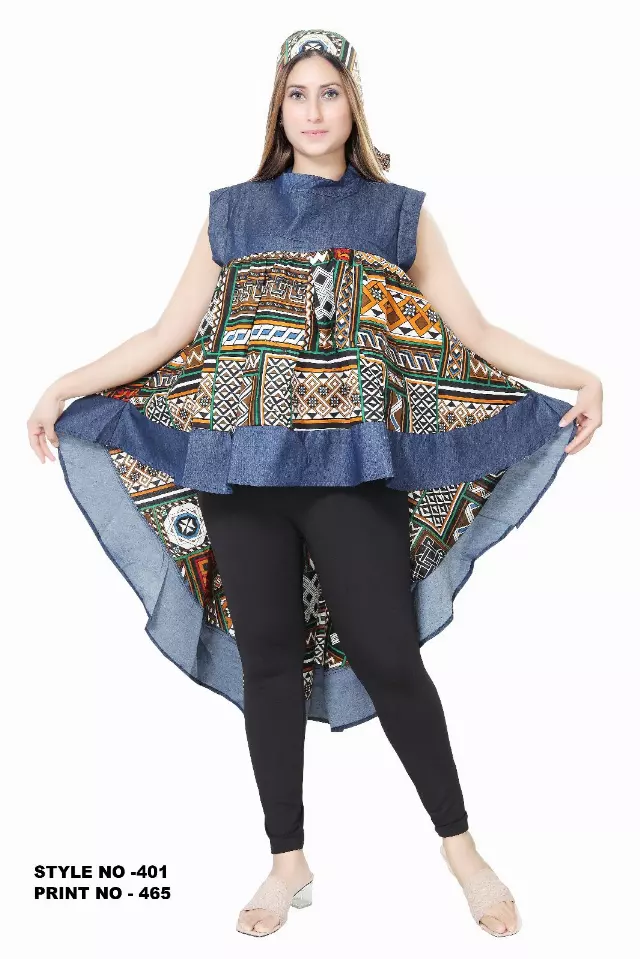 401- Hi Lo Ankara Print Top with Denim (3pcs PRE-PACK) ($20 Each)