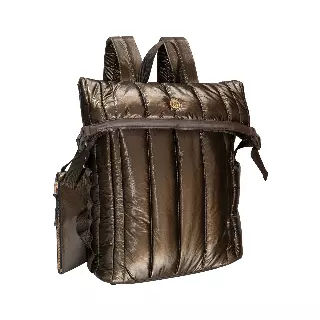 Joan & David Tubular Quilted Metallic Puffer Nylon 18-Inch Workbook Backpack — 358-METALLIC CHOCOLA