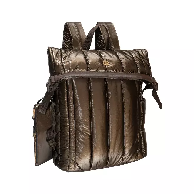 Joan & David Tubular Quilted Metallic Puffer Nylon 18-Inch Workbook Backpack — 358-METALLIC CHOCOLA