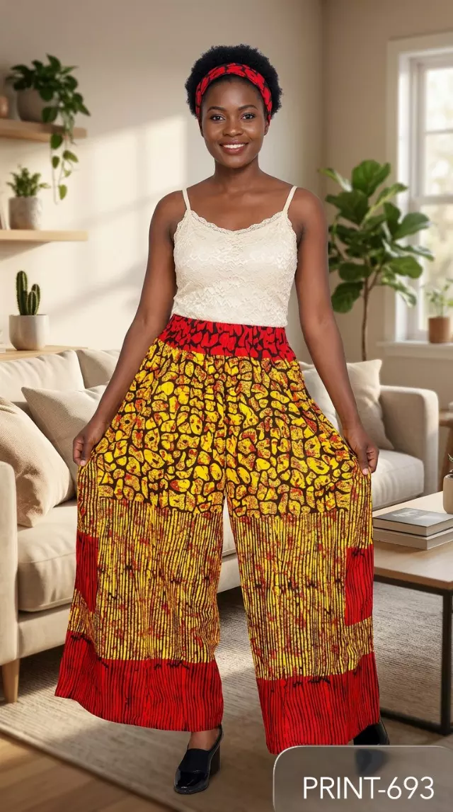 240 - NEW PRINT ALERT!! Ankara Palazzo Pants With Big Side Pockets (3 PCS PRE-PACK) - $20.00 Each — One Size (4 - 24) / Print-693