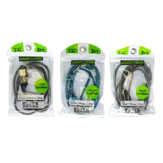 Charging Cable Elite USB to Lightning 3FT 2.4 Amp - 3 Pieces Per Pack 21154