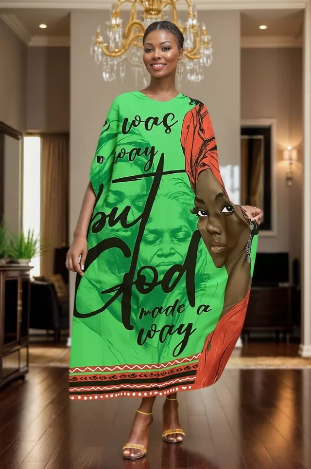 PNA-1637 - Women's Comfy Kaftan Dress with Headwrap- One Size (6-PCS PRE-PACK) - $7 Each — One Size (4-24) / Print-1637C