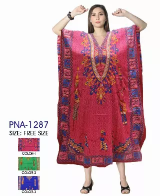 PNA-1287 - Women's Colorful People Print Long Kaftan Dress - One Size (12-PCS PRE-PACK-$6 Each)