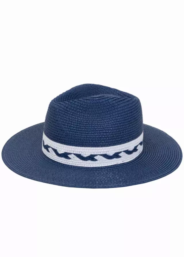 Max Studio Braided Straw Panama — NAVY