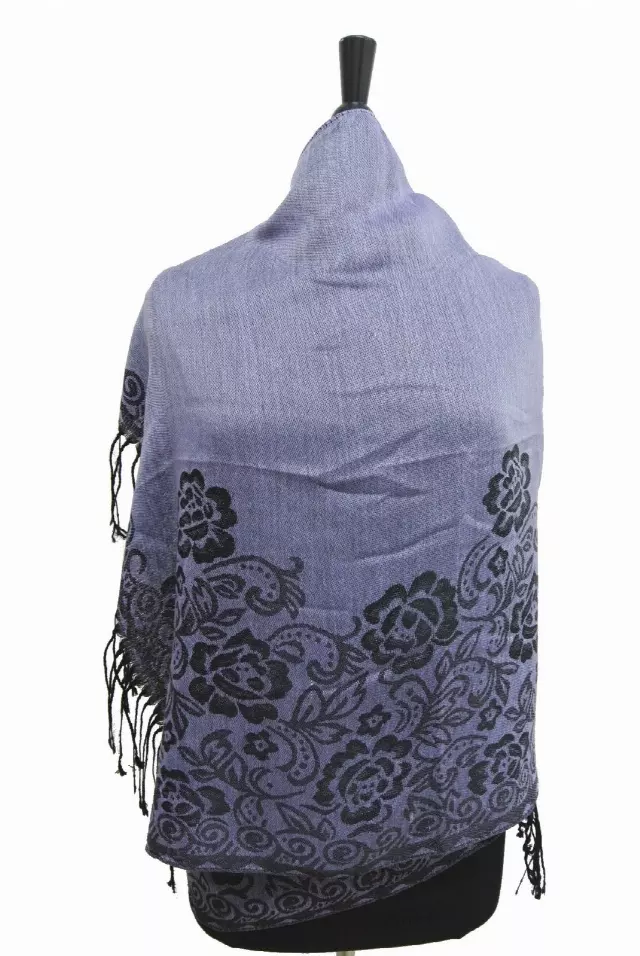 E588 Pattern Pashmina — Dark Purple